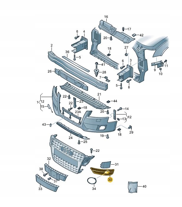 KRATKA ATRAPA OSŁONA RAMKA ZDERZAKA AUDI A4 B8 ORYGINAŁ ASO Producent części Audi OE