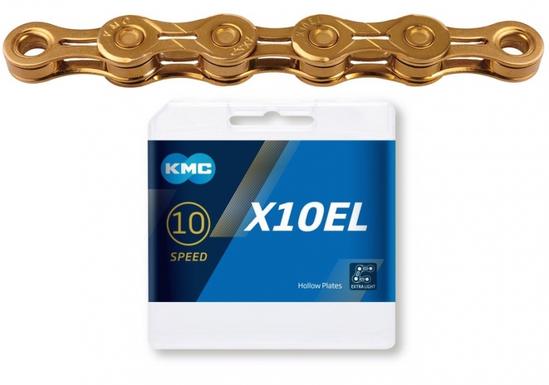 Łańcuch Kmc X10EL 10 rzędowy 114 ogniw spinka Box złoty