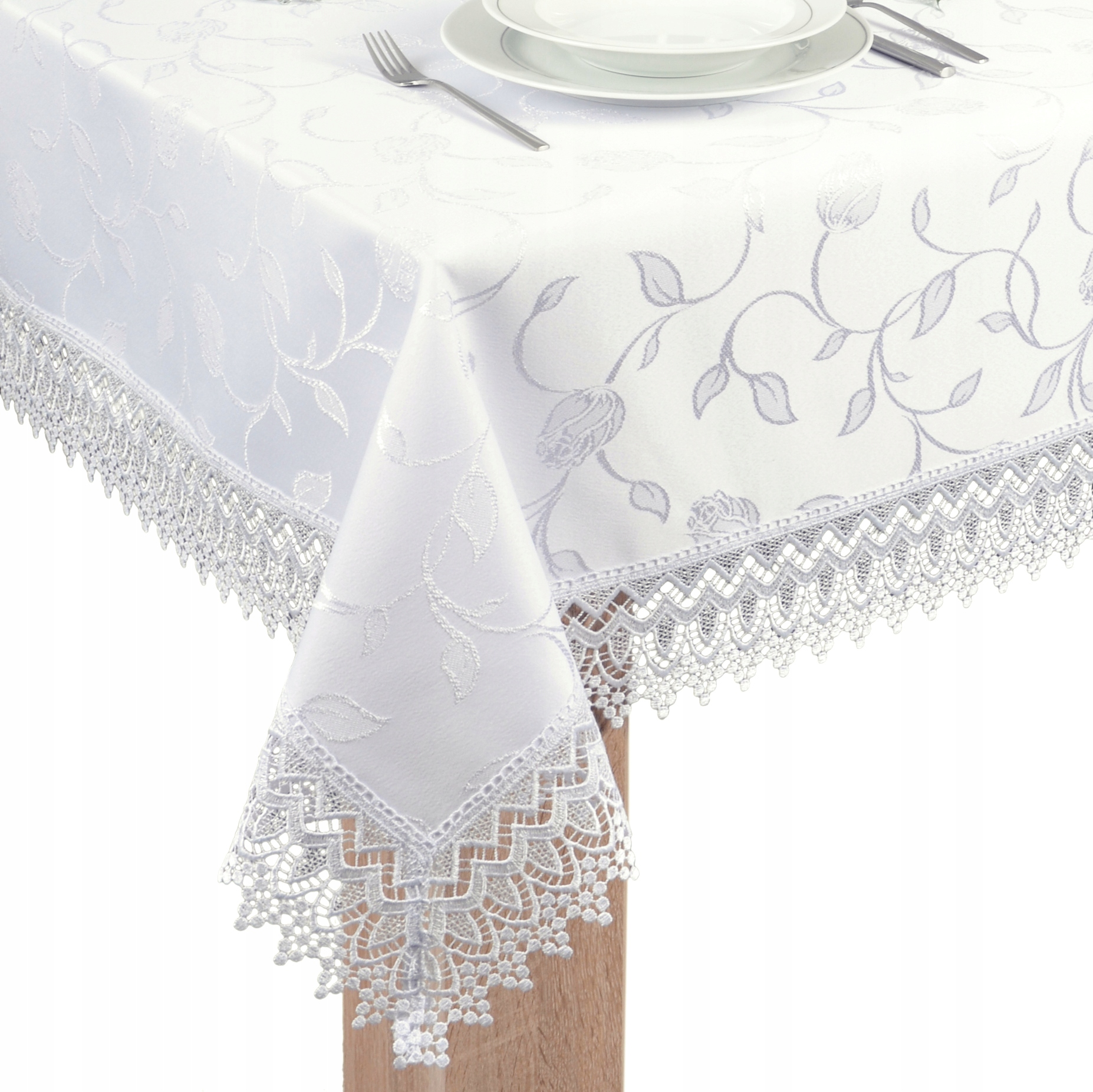 obrus plamoodporny z GIPIURĄ 280x140 biały tk.127