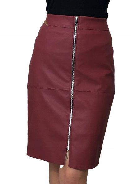 

D8 Spódnica Zamek Eko Skóra Zip Gloss Bordo R.40