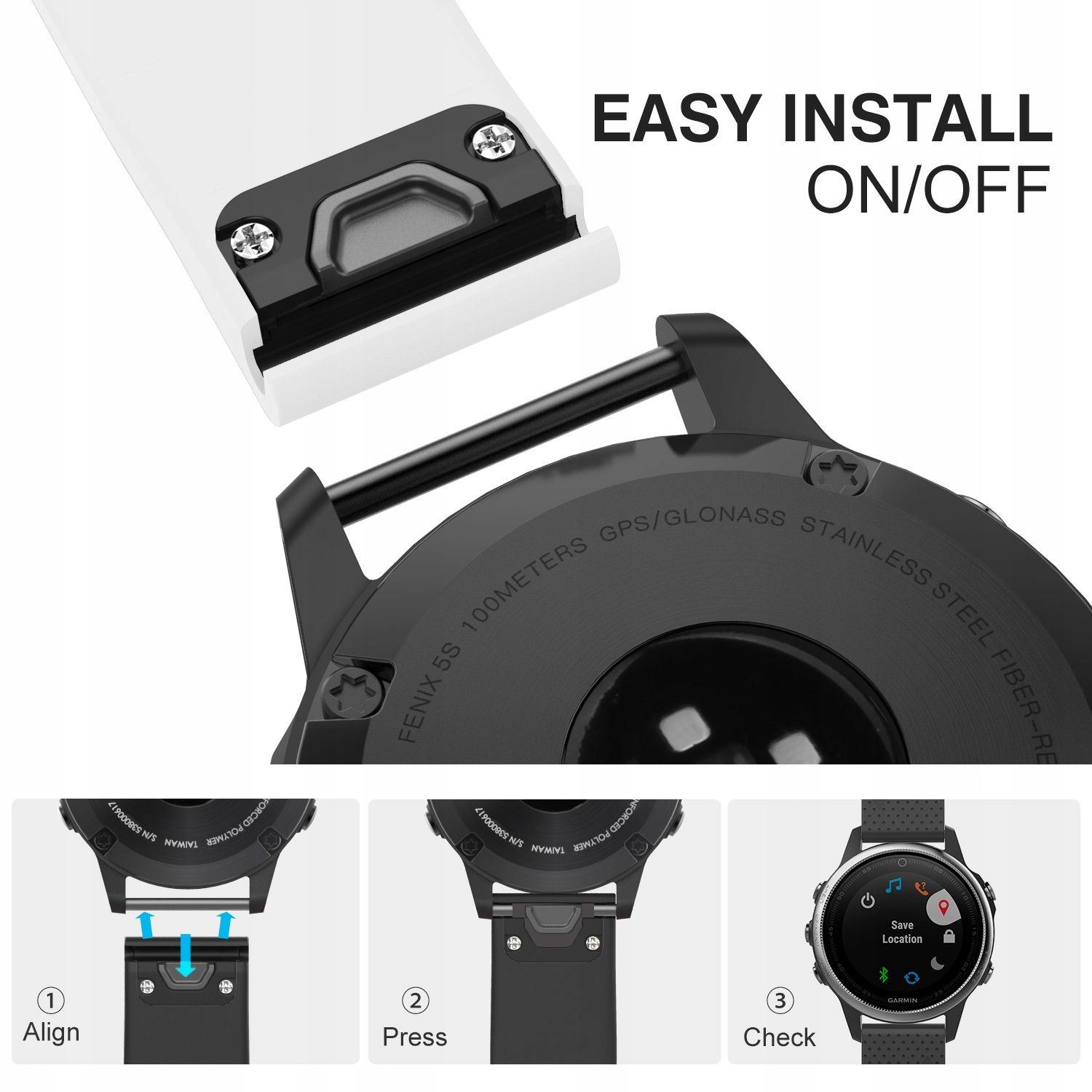 BIAŁY Silikonowy Pasek Garmin FENIX 6S PRO Model Fenix 6S PRO