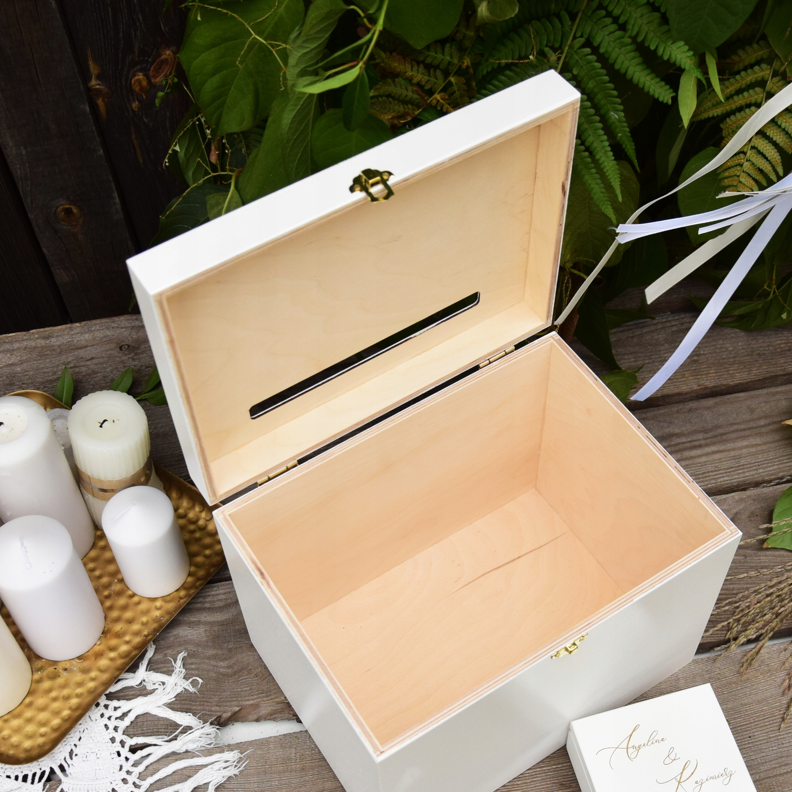 Duże BIAŁE Pudełko na KOPERTY + OBRĄCZKI GRAWER Marka inny