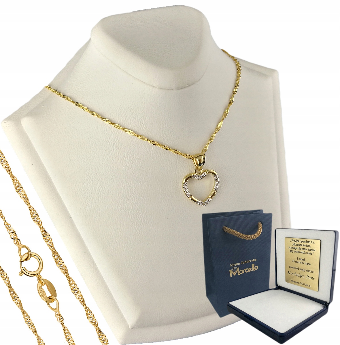 

Złoty Komplet Łańcuszek Serce Złoto 333+GRAWER