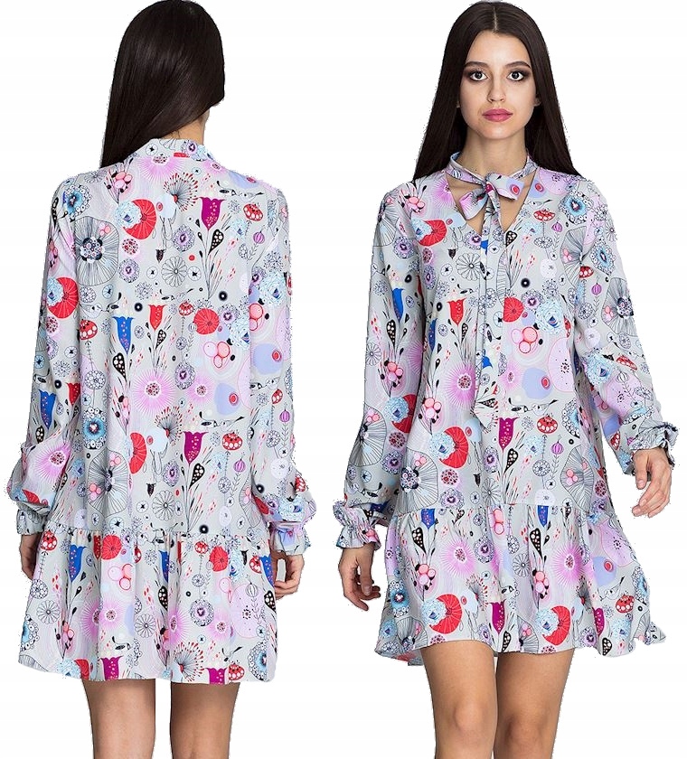 

Luźna Sukienka Babydoll Z Falbanką I Krawatką