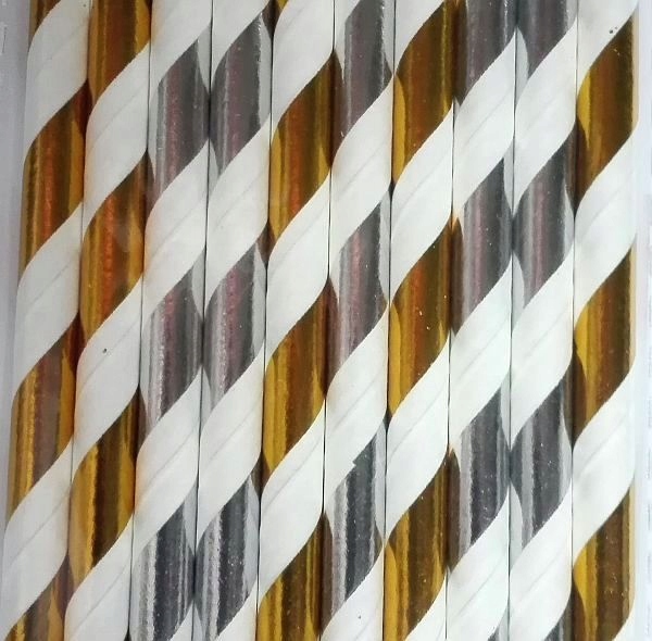 słomki papierowe złote i srebrne paski 205x6mm  10szt. x10paczek |  80-99 — 3