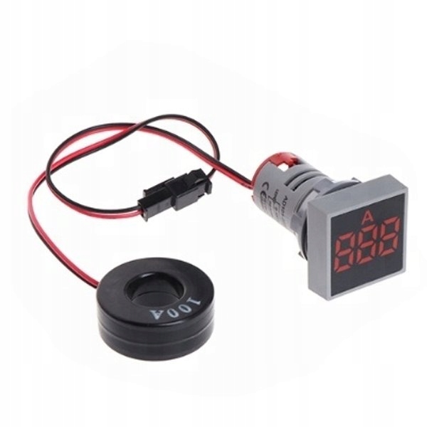 MIERNIK PRĄDU AMPEROMIERZ LED CZERWONY 100A KONTROLKA 22MM