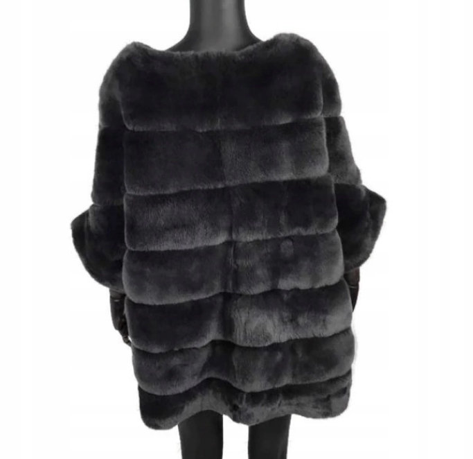 Ponczo Narzutka Futro z Królika REX Oversize 38 M