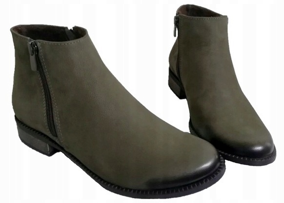 

UNI-19 Stylowe Niskie Botki Dwa Zamki Skóra Nat
