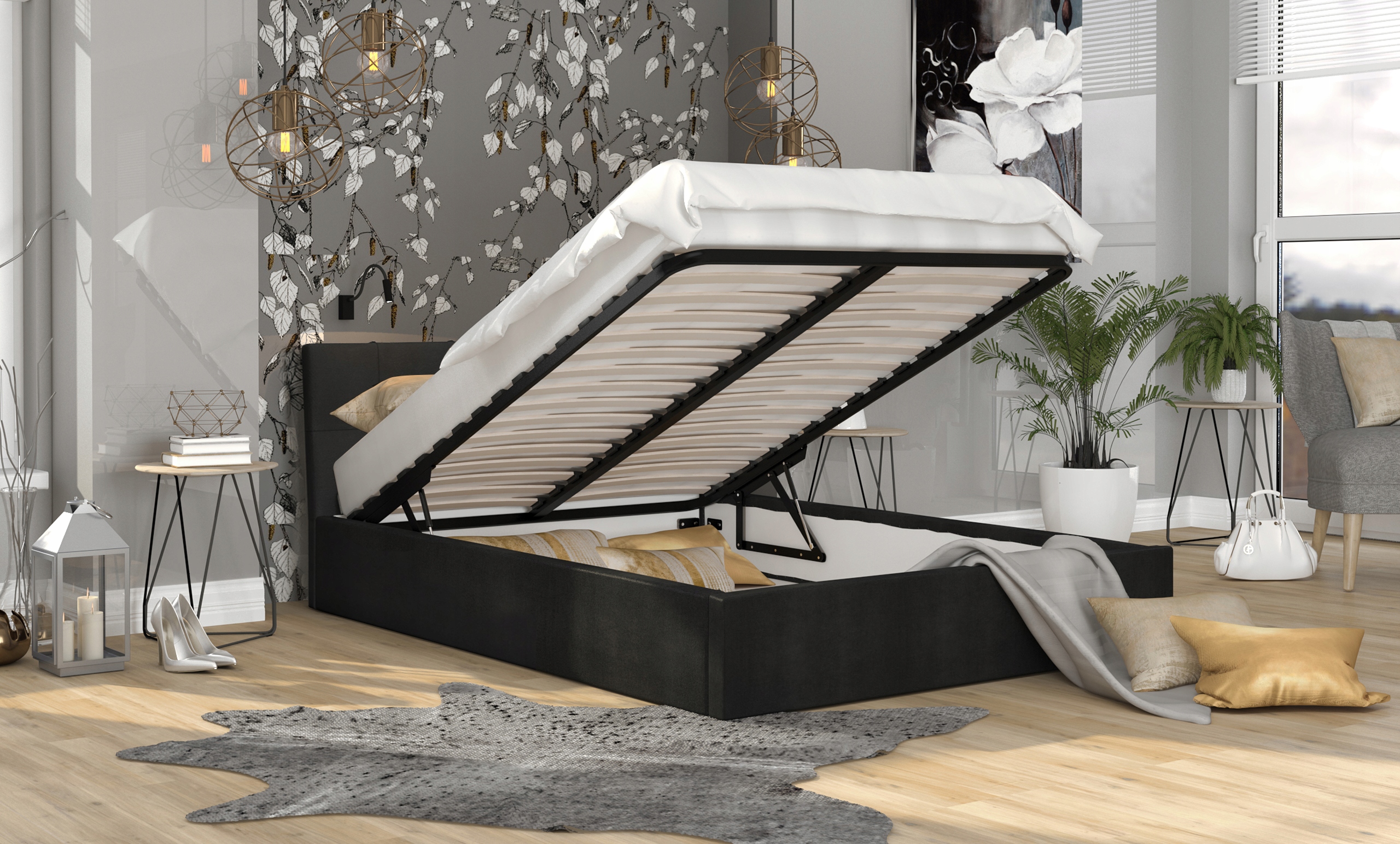 

Łóżko 160x200 metal stelaż materac czarny Vegas MM
