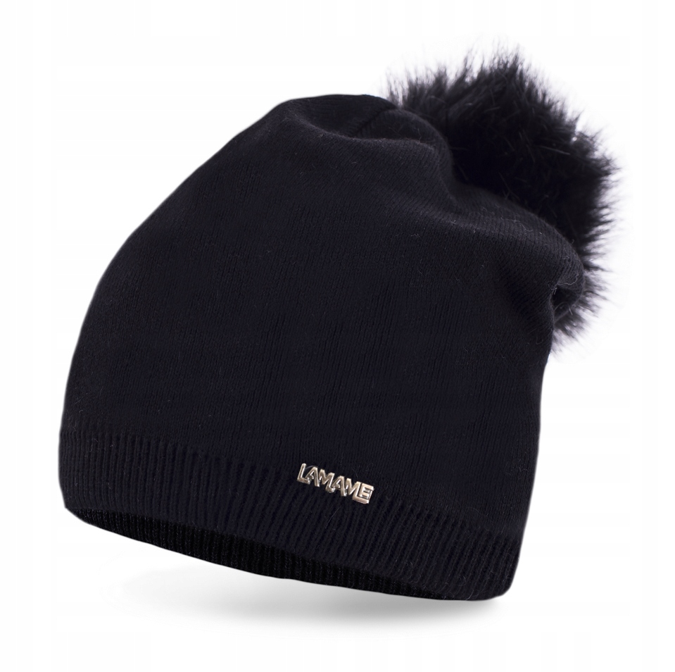 

Ciepła Czapka krasnal beanie z pomponem Czarny P1