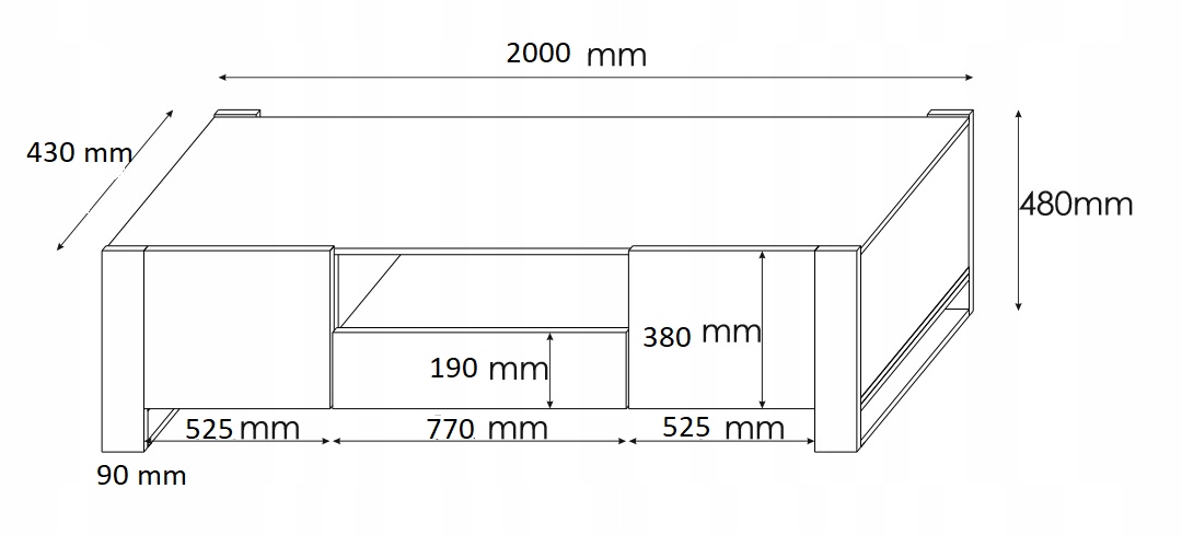 Szafka RTV komoda NUKA 200 cm dąb artisan stojąca Wysokość mebla 48 cm