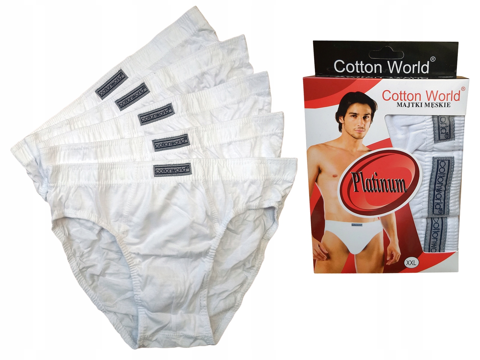 

5x Białe slipy Męskie Cotton World majtki 80cm- M