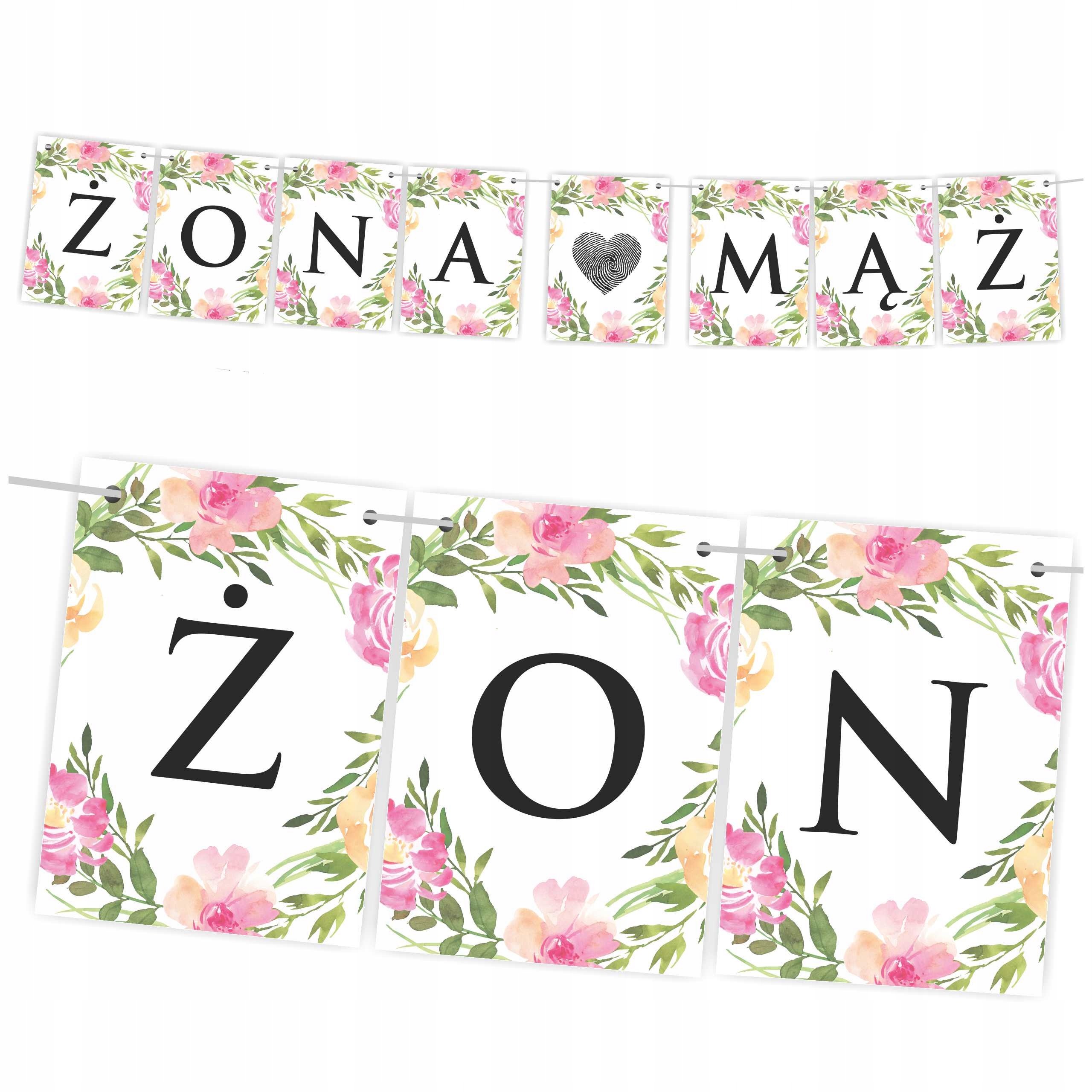 

Baner Weselny Girlanda Mąż Żona 120cm 48 wzorów