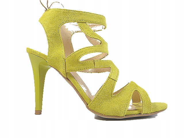 Citronové pletené šněrovací sandály na podpatku, lehké, Sand J.Wolski 37