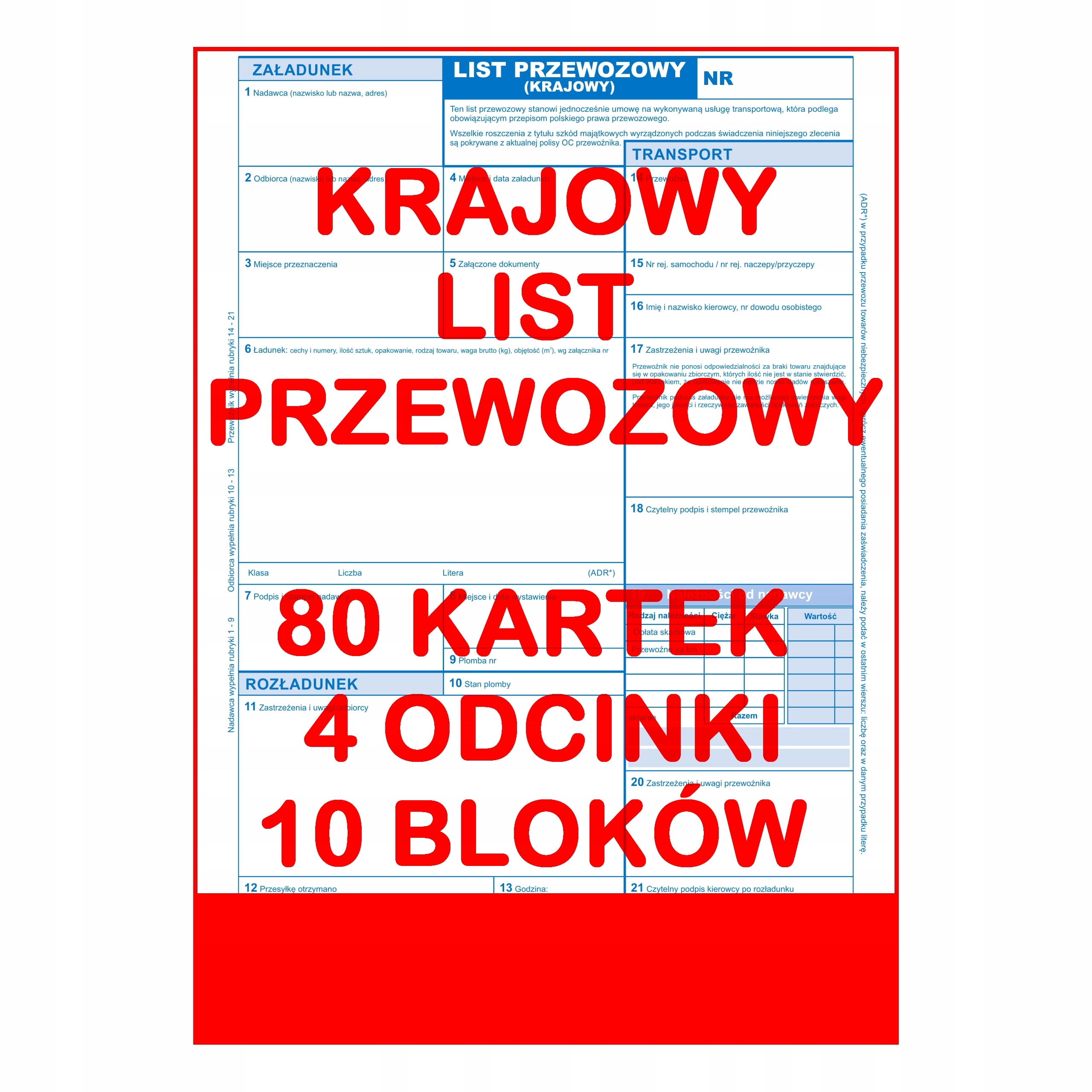 

Druki Krajowy List Przewozowy 80 kartek/4 odc. x10