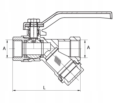 KUREK KULOWY Z FILTREM SKOŚNYM 1/2'' Rodzaj kulowy