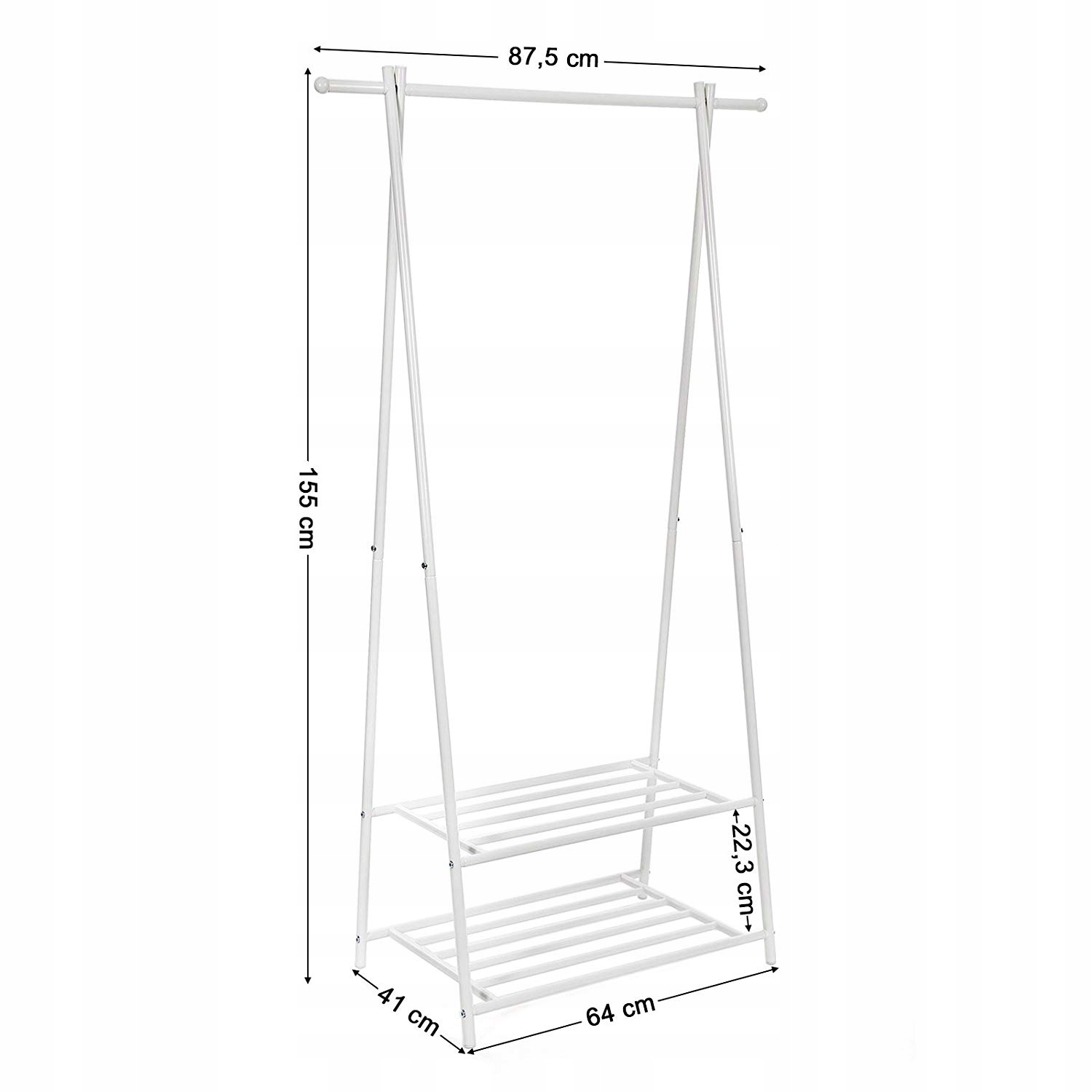 WIESZAK NA UBRANIA GARDEROBA REGAŁ DRABINA BIAŁA Wysokość mebla 155 cm