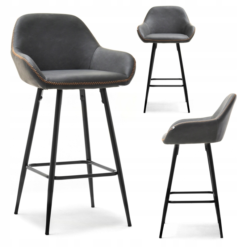 KUBEŁKOWE KRZESŁO BAROWE DO KUCHNI W STYLU LOFT HERT GRAFIT Z PRZESZYCIAMI