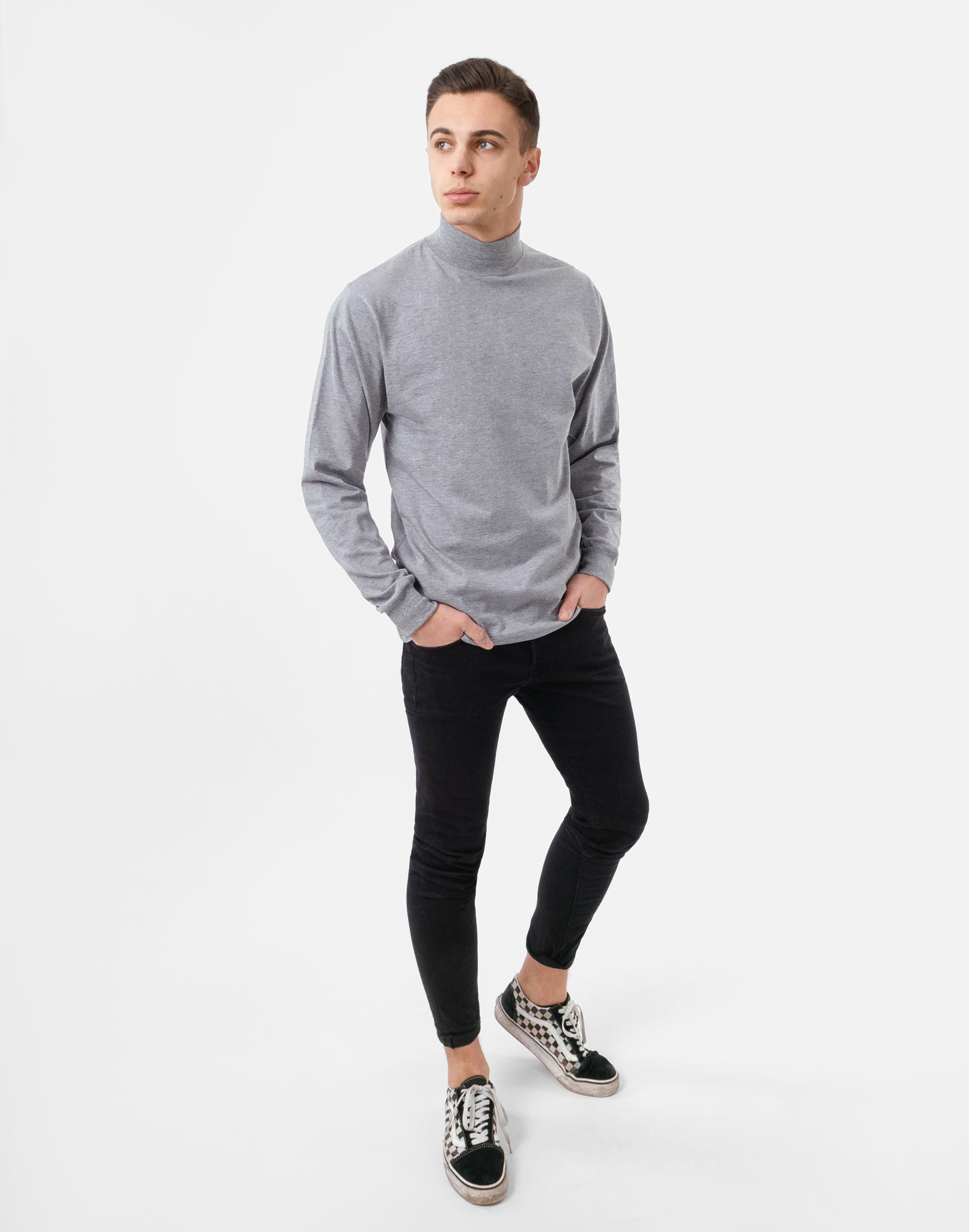 Półgolf męski cienki sweter golf ADAM r L mel/jasn Dekolt półgolf