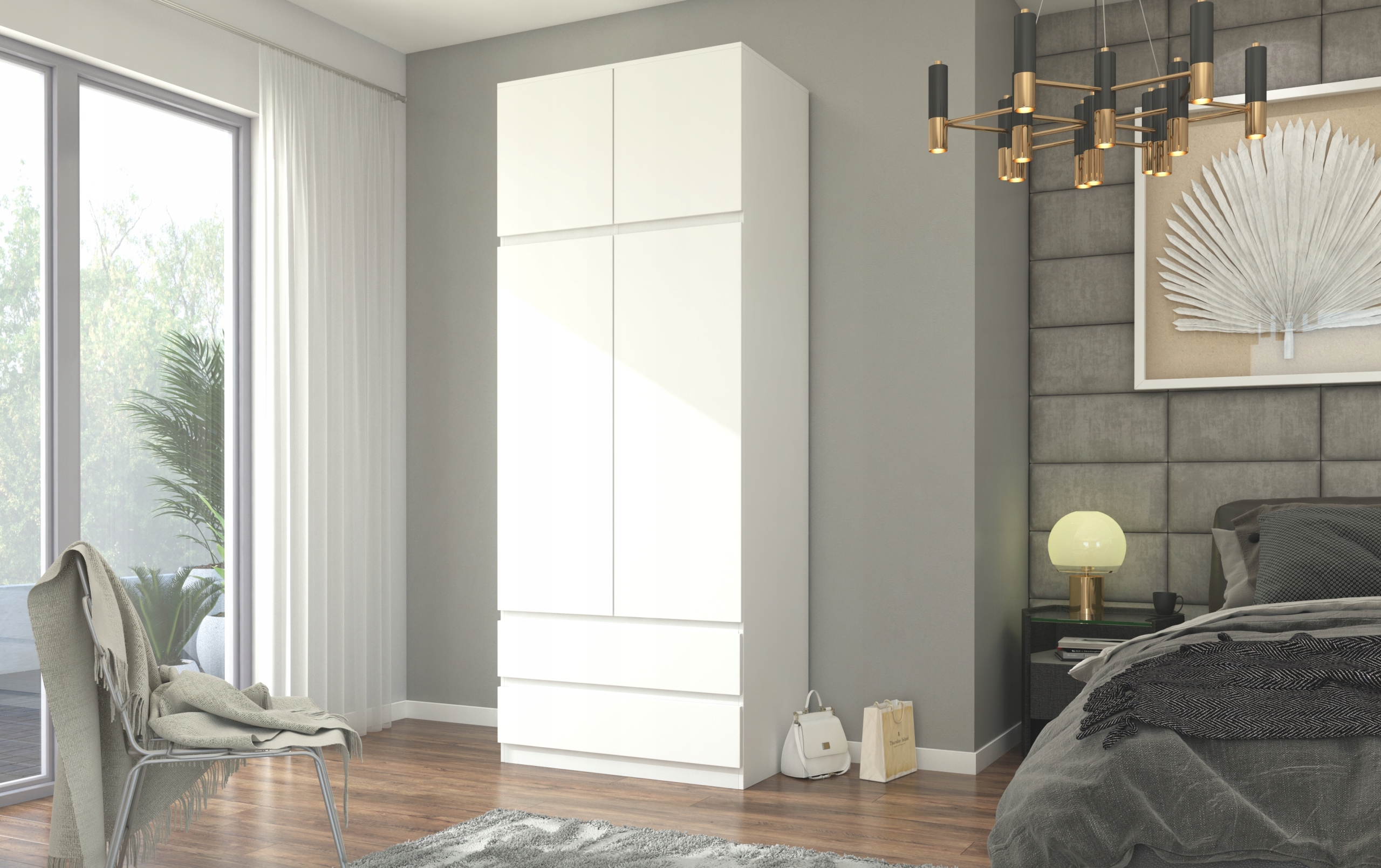 Szafa garderoba 90cm 2d 2sz biała + nadstawka B-9N Marka Mobene