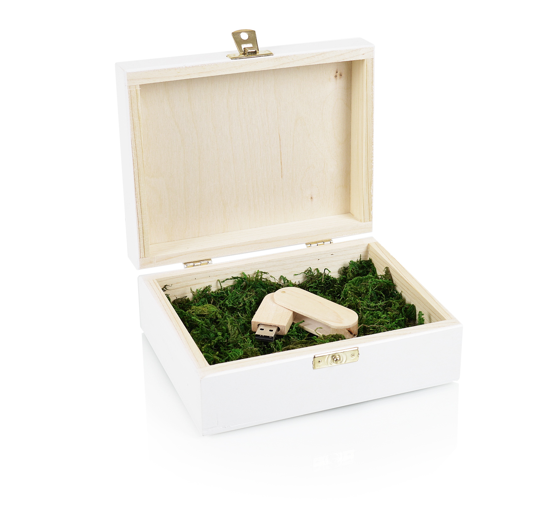 DREWNIANY PENDRIVE W PUDEŁKU Z GRAWEREM LOGO mech