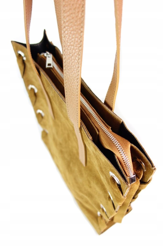 DUŻA WŁOSKA TORBA SHOPPER NA RAMIĘ ZAMSZ CAMEL Płeć kobieta