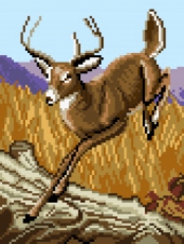 Výšivka křížová sada, kanva+mulina+jehly, 18x24 cm, skákající jelen 7220