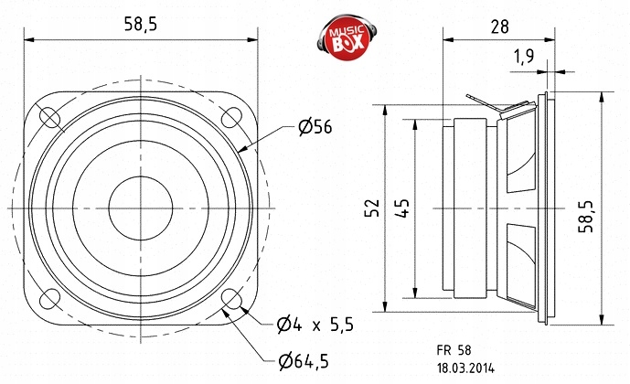 GŁOŚNIK SZEROKOPASMOWY VISATON FR58 8ohm 12W NOWY Kod producenta 2204