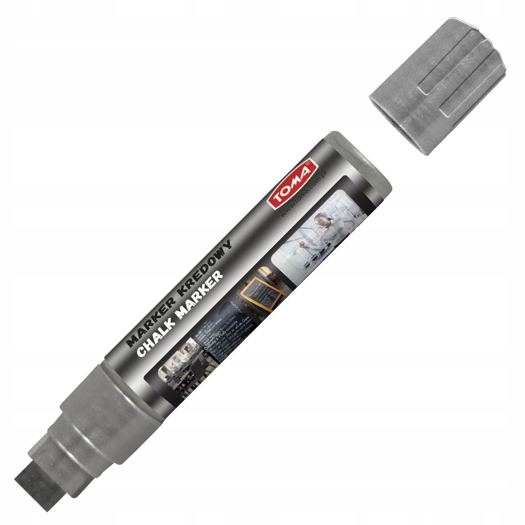 Marker srebrny KREDOWY 15x8mm ścięty do tablicy szyby potykaczy TO-290 TOMA