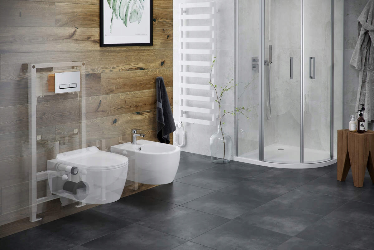 EXCELLENT SHIRO STELAŻ WC+PRZYCISK PLATTO CHROM Wysokość 135 cm