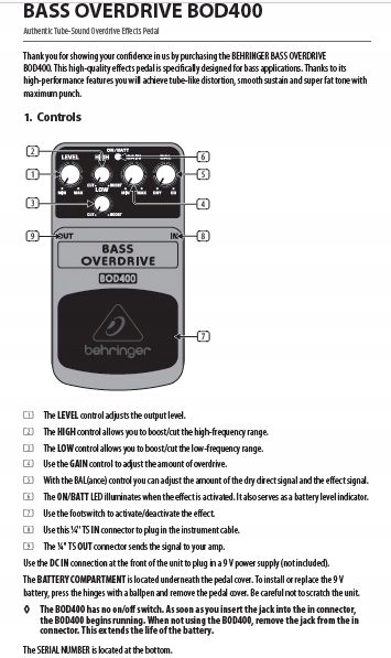 Efekt basowy Behringer BOD400 Bass Overdrive Model BOD400