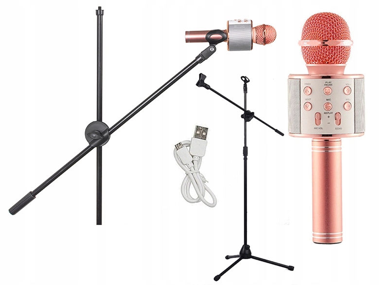 

Zestaw Karaoke Mikrofon Różowy Na Bt WS858 +statyw