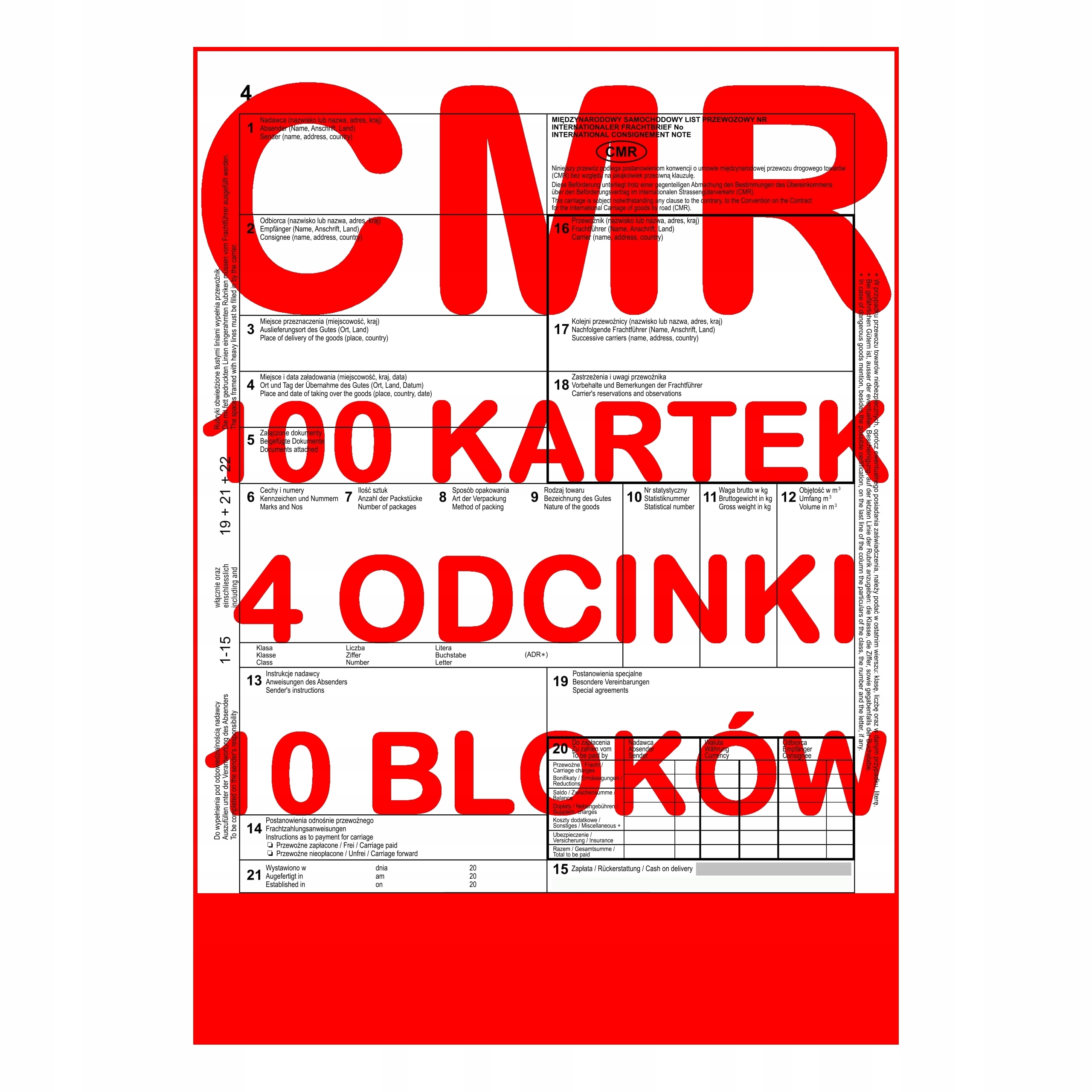 

Druki Cmr Międzynarodowe 100 kartek/4 odc x10 blok
