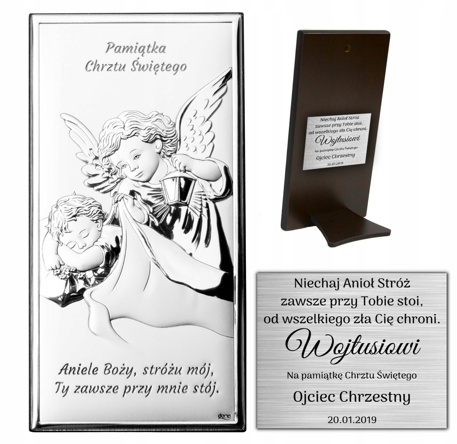 Stříbrný Obrázek Anděl Suvenýr Křtu Gravírování