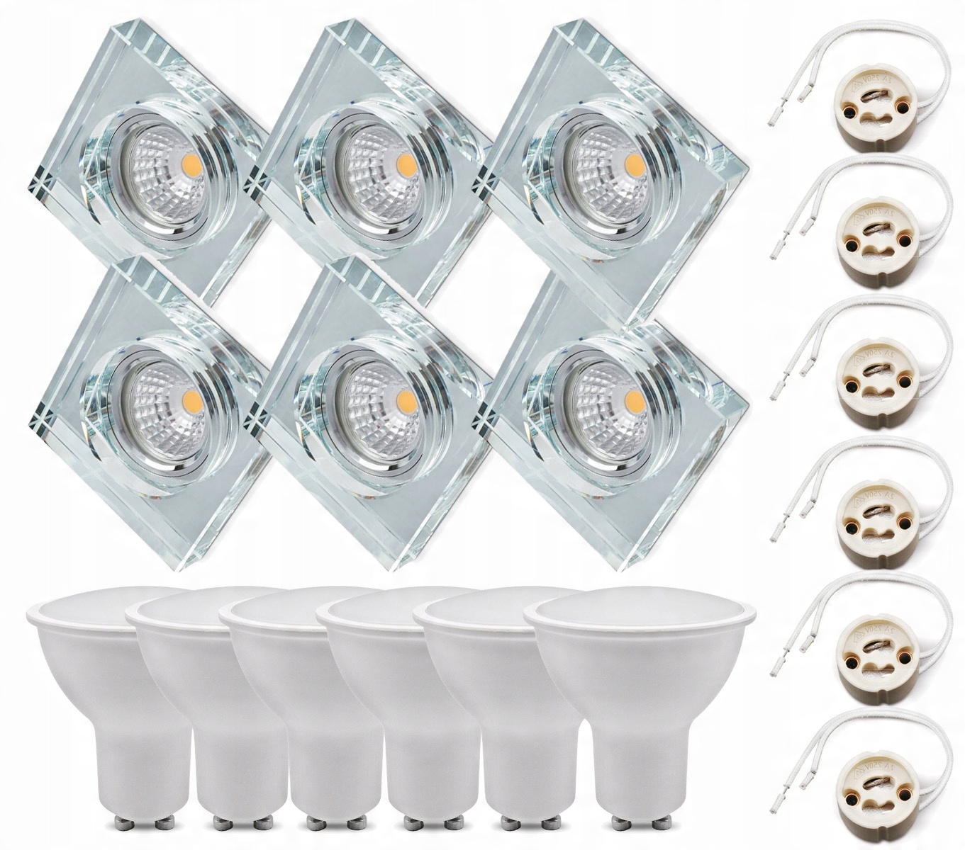

Zestaw 6x Oprawka Halogenowa Szkło Kwadr +led GU10