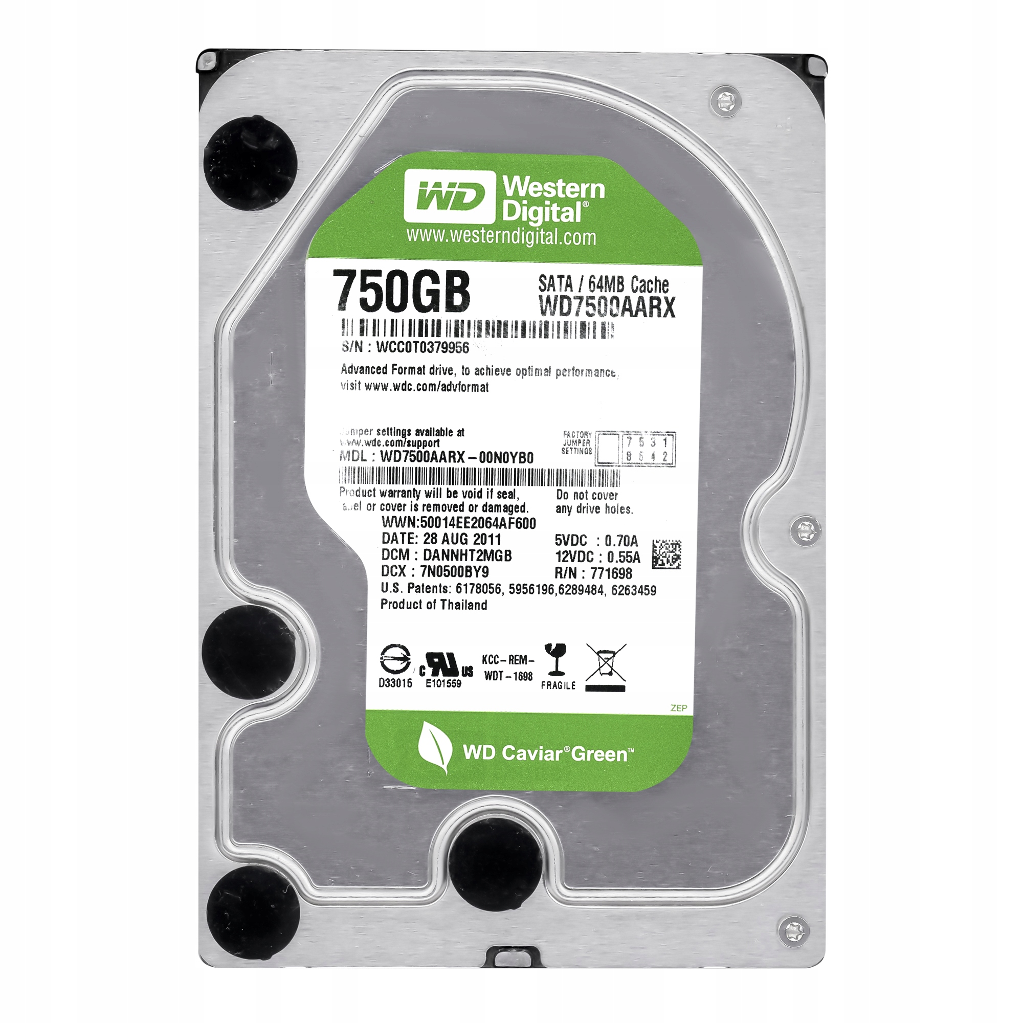 Wd Green 750GB 5.4k 64MB Sata III 3.5'' WD7500AARX