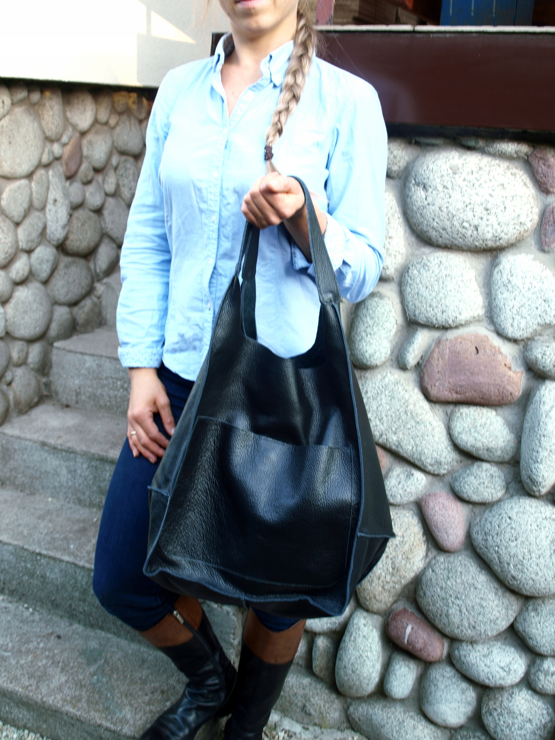 Torebka Skórzana Worek SKÓRA NATURANA czarna 2W1 Styl miejski