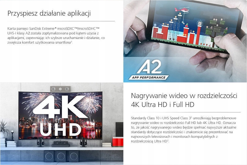 Karta micro SD 128GB SanDisk Extreme V30 U3 160MBs Klasy prędkości C10 U3 V30 A2