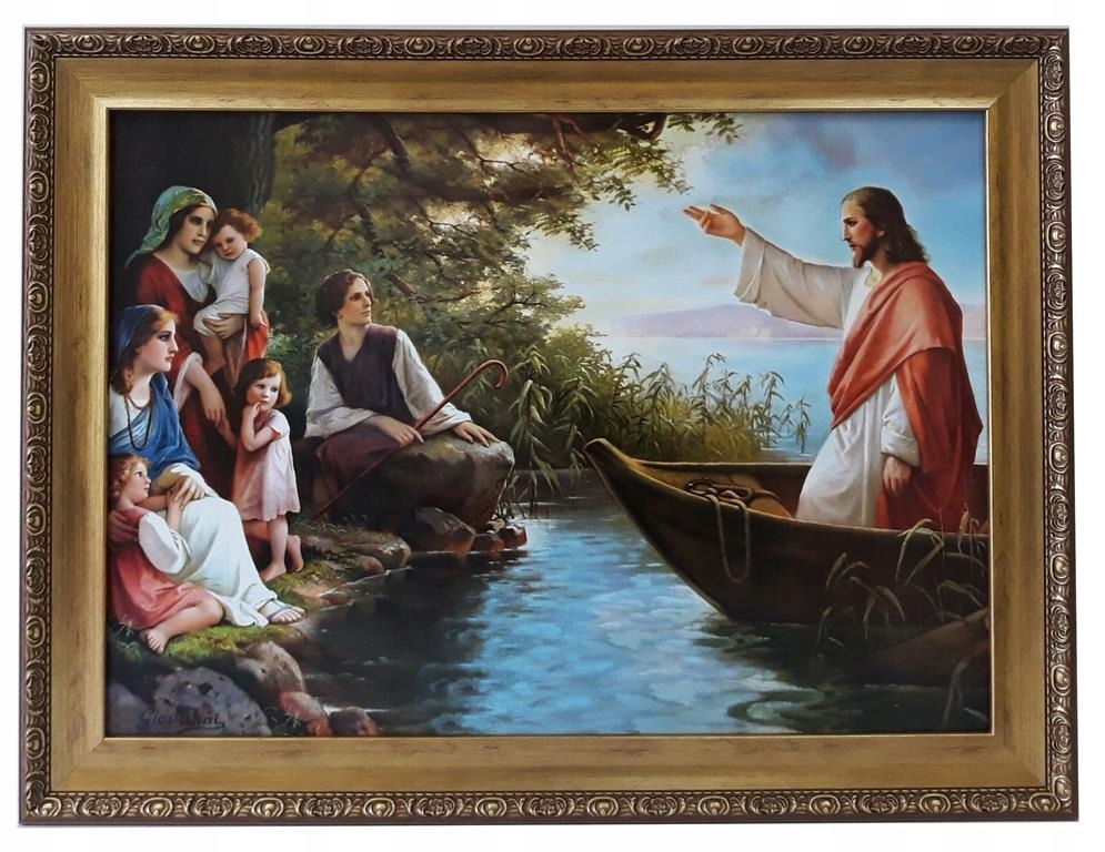 Obraz W Złotej Ramie 62x82 Jezus Na Łodzi Święty