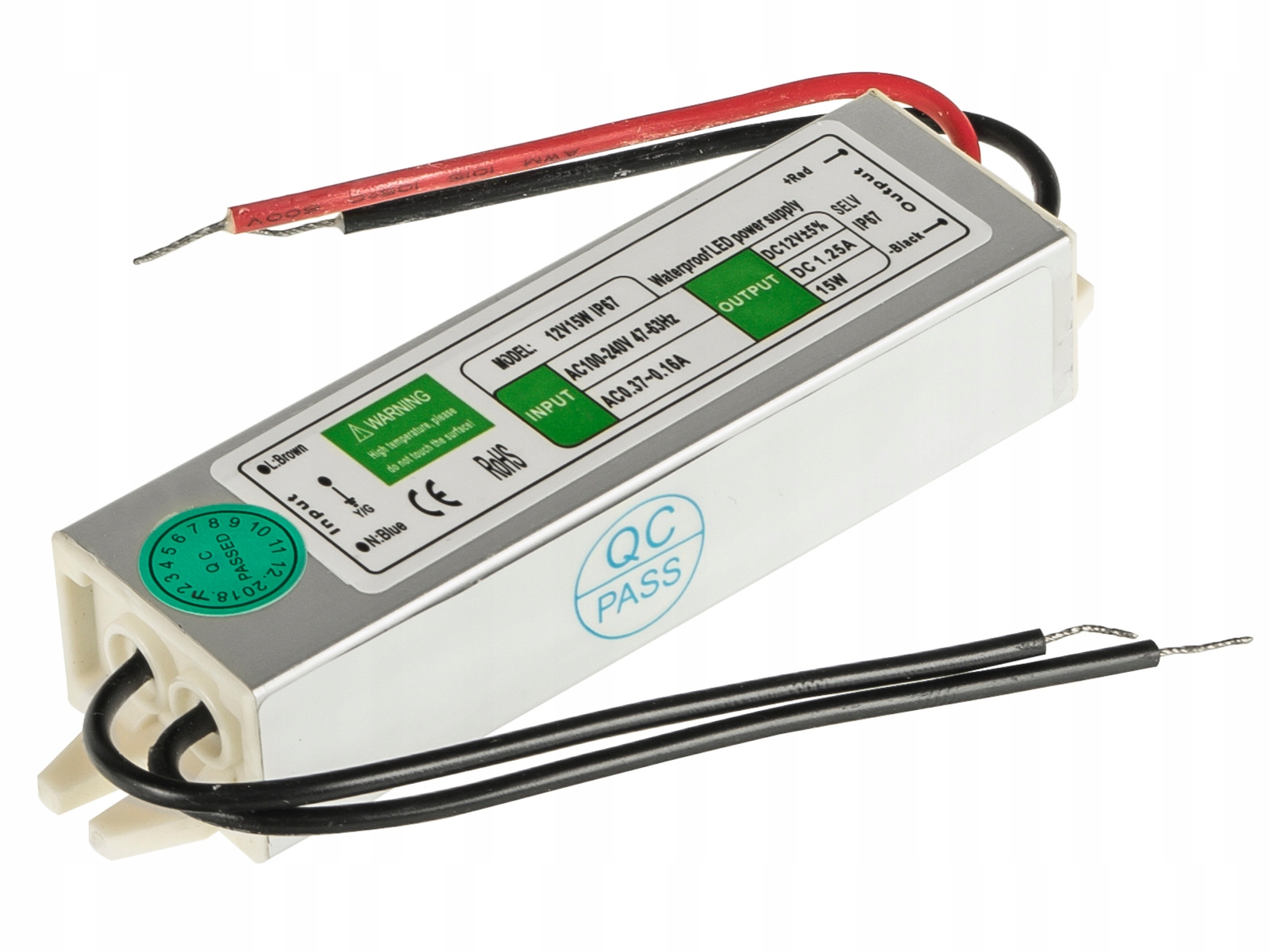 ZASILACZ DO TAŚM LED WODOODPORNY HERMETYCZNY 12V 15W ALU Model zasilacz