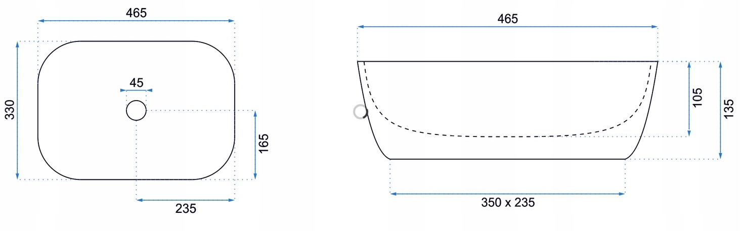 UMYWALKA NABLATOWA CIENKI RANT BELINDA 46x33x13 Kolor biały