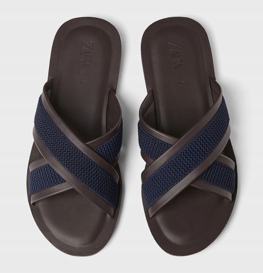 ZARA BRĄZOWE GRANATOWE KLAPKI SANDAŁY BUTY 40 Rozmiar 40