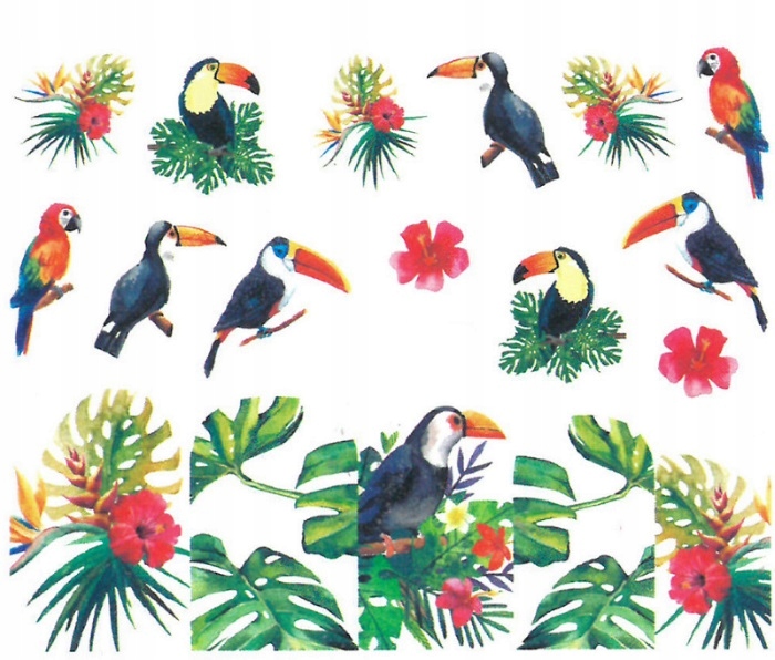 NAKLEJKI WODNE FLAMINGI LIŚCIE BANANOWCA TUKAN 964