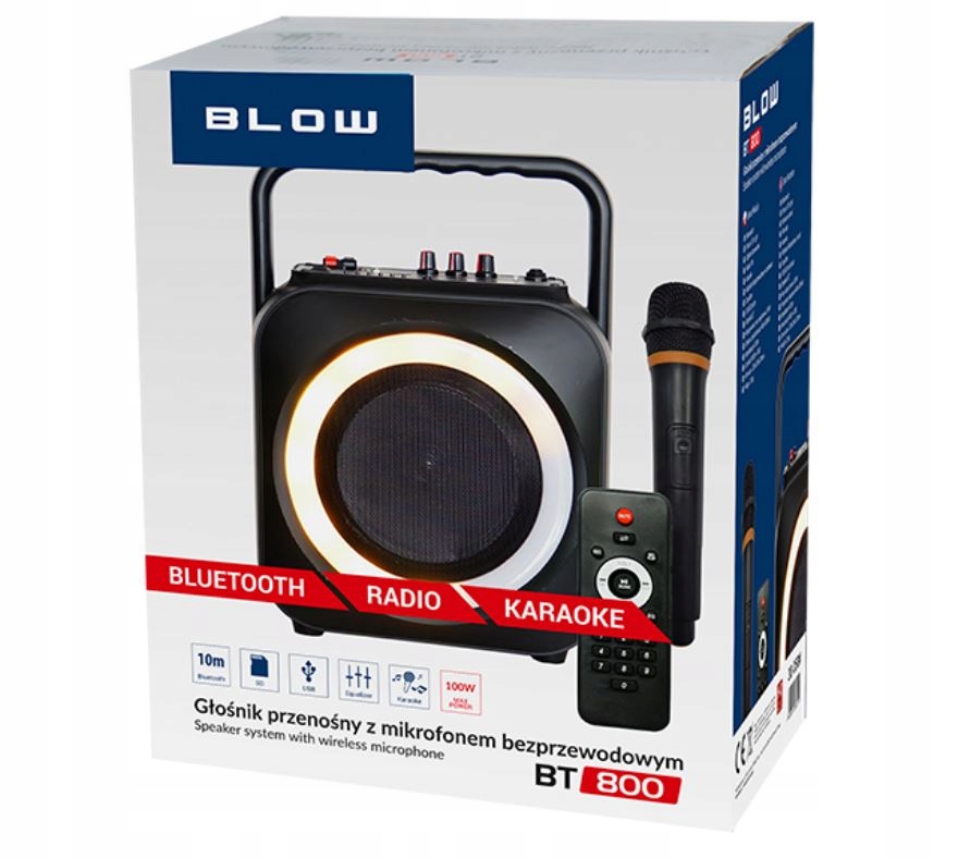 GŁOŚNIK BLUETOOTH RADIO FM BOOMBOX USB MP3 KARAOKE Model Głośnik Bluetooth BT800 + mikrofon