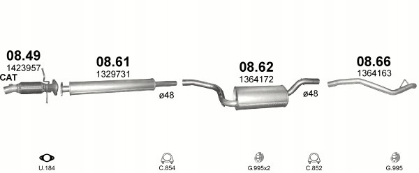 Tłumik+rura Ford Focus II poj.1,6+1,8+2,0 combi Producent części Polmostrów