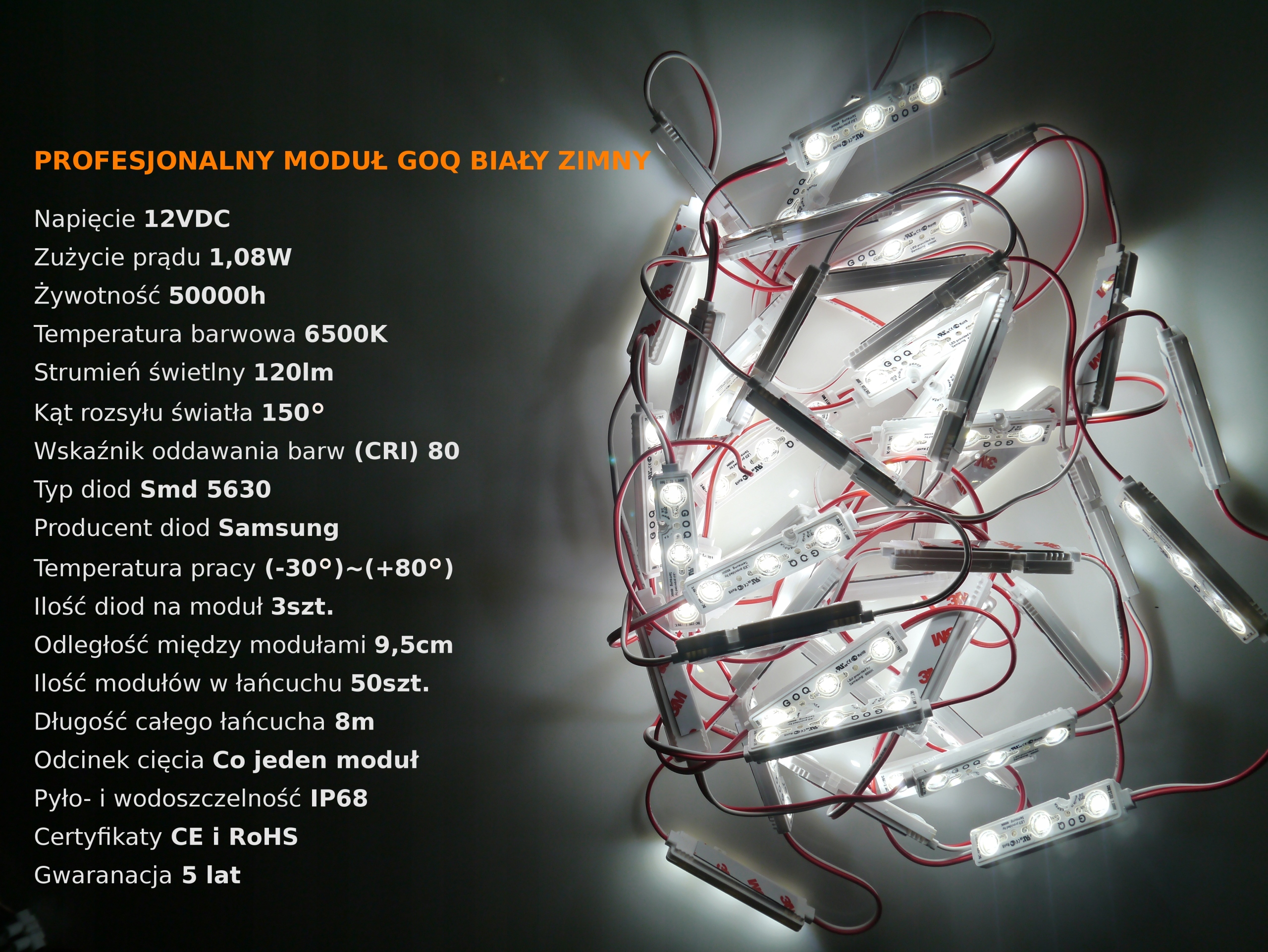 MODUŁ LED GOQ CHIP SAMSUNG IP68 BIAŁY ZIMNY 6500K Marka GOQ