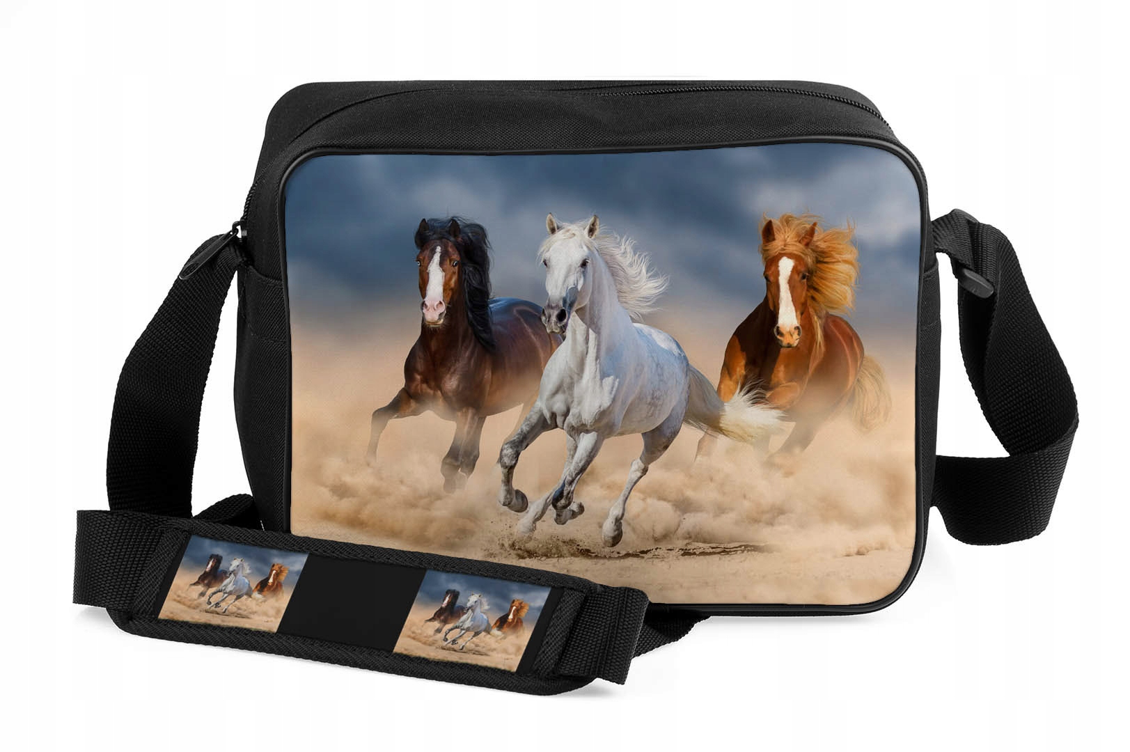 TORBA ŚREDNIA GALOPUJĄCE KONIE SZKOLNA NADRUK 3D