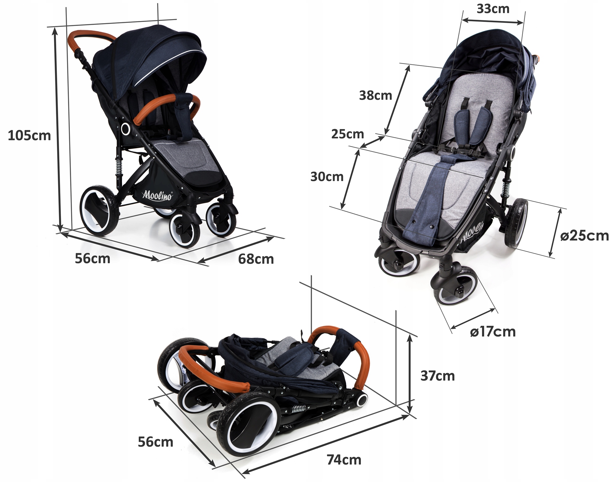 Wózek spacerówka Ocieplacz Duże kółka len MOOLINO! Waga (z opakowaniem) 11 kg