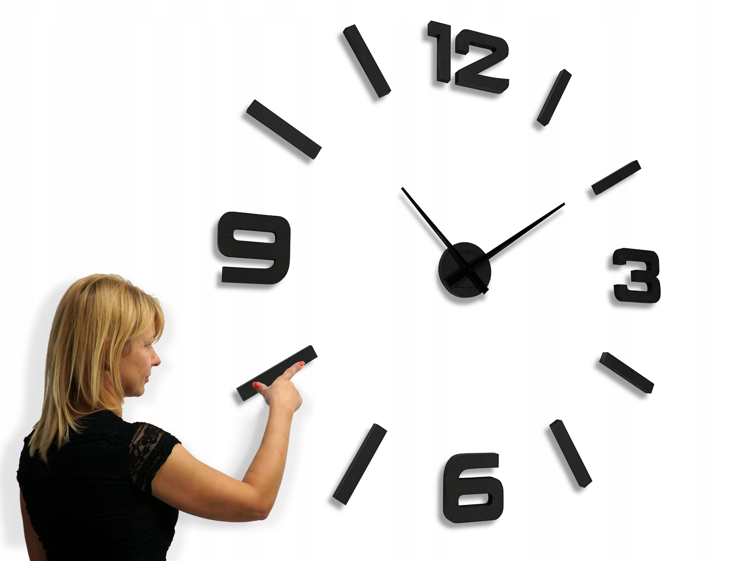 

Wielki naklejany zegar ścienny czarny Eco 3d 130cm