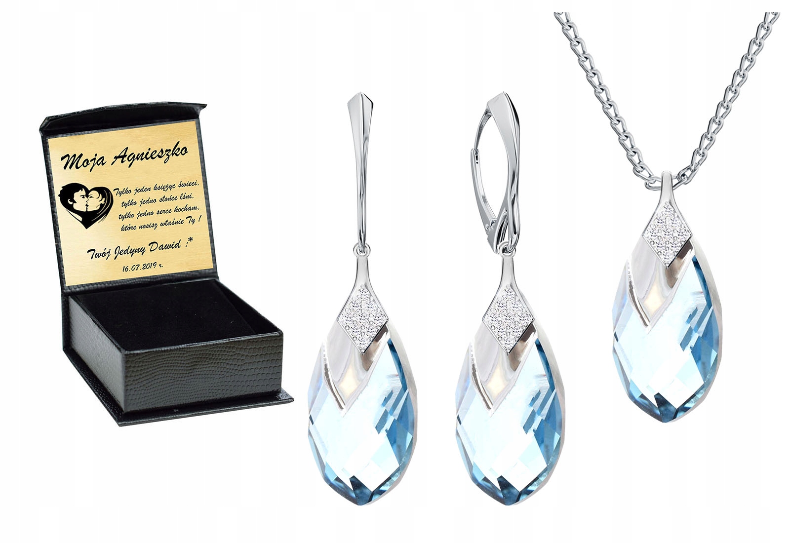 

Cudowny Zestaw Prezent Swarovski Srebro 925 Grawer